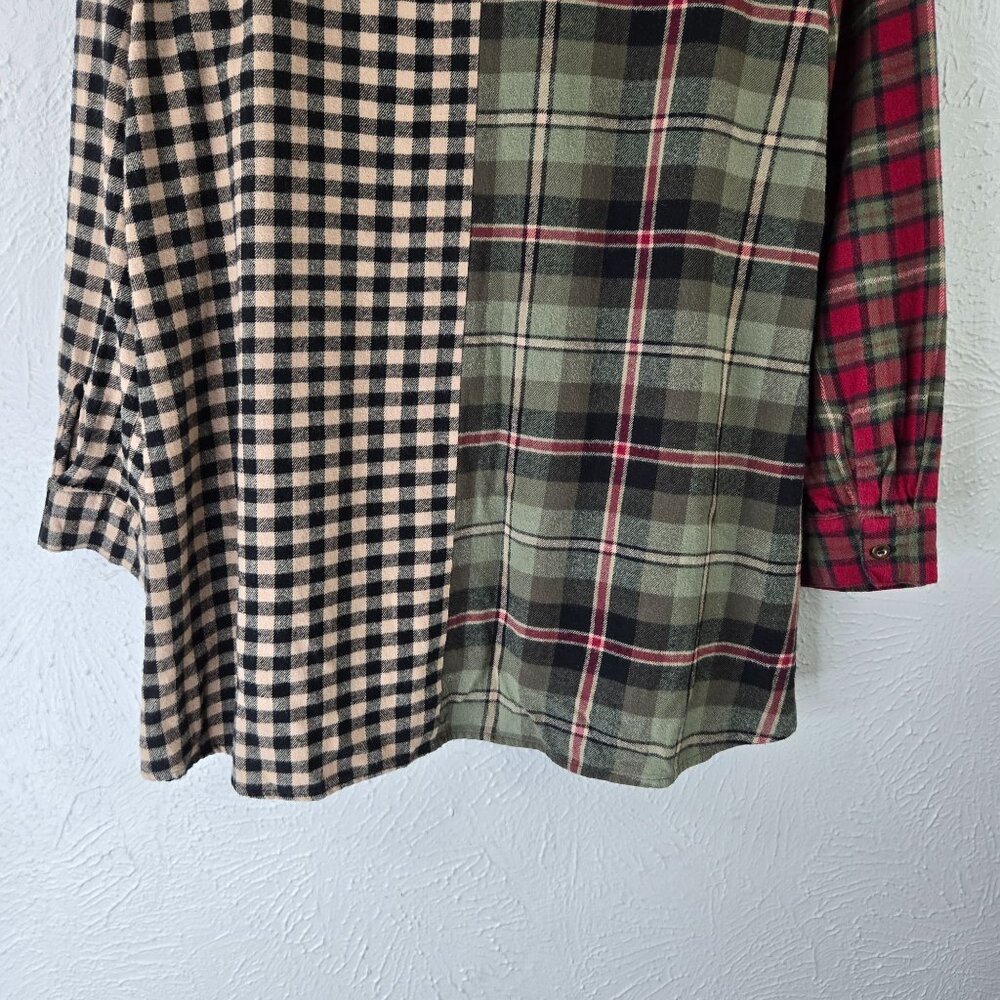 Patchwork Mix Plaid Shirt S Grunge Granola Girl Buttondown Collar Tunic Top - Picture 12 of 12
